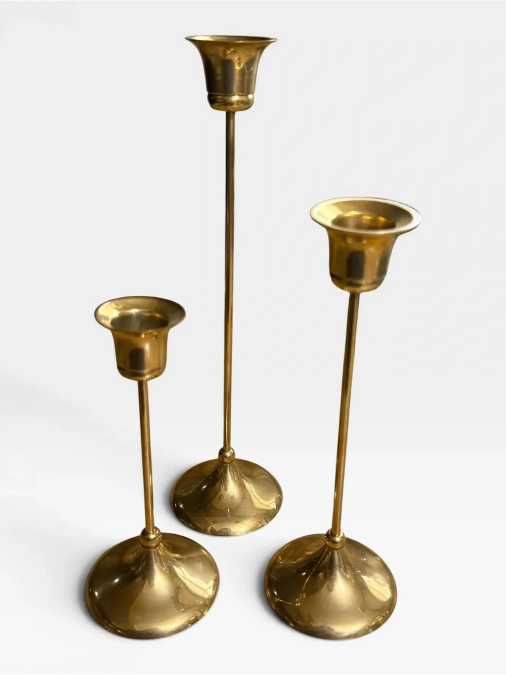 Vintage Set of 3 Graduated Brass Taper Candlestick Holders